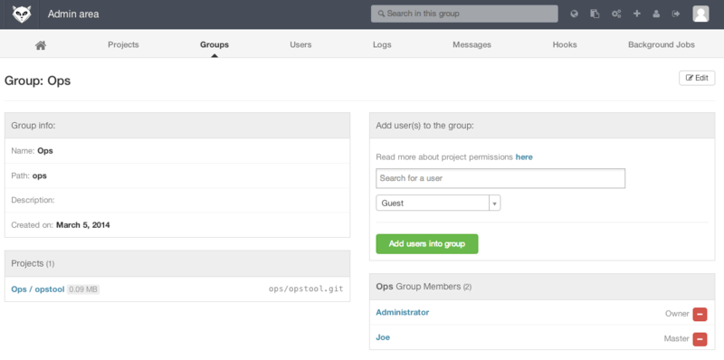 The GitLab group administration screen.
