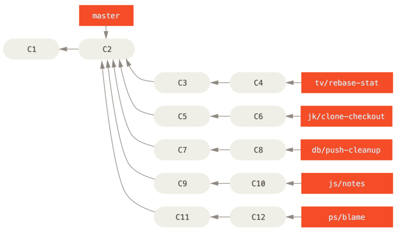 Managing a complex series of parallel contributed topic branches.